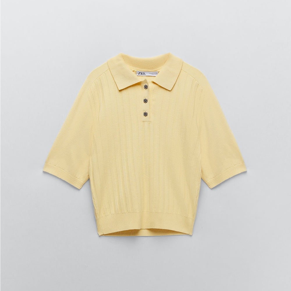 Zara rhinestone pastel yellow knit top